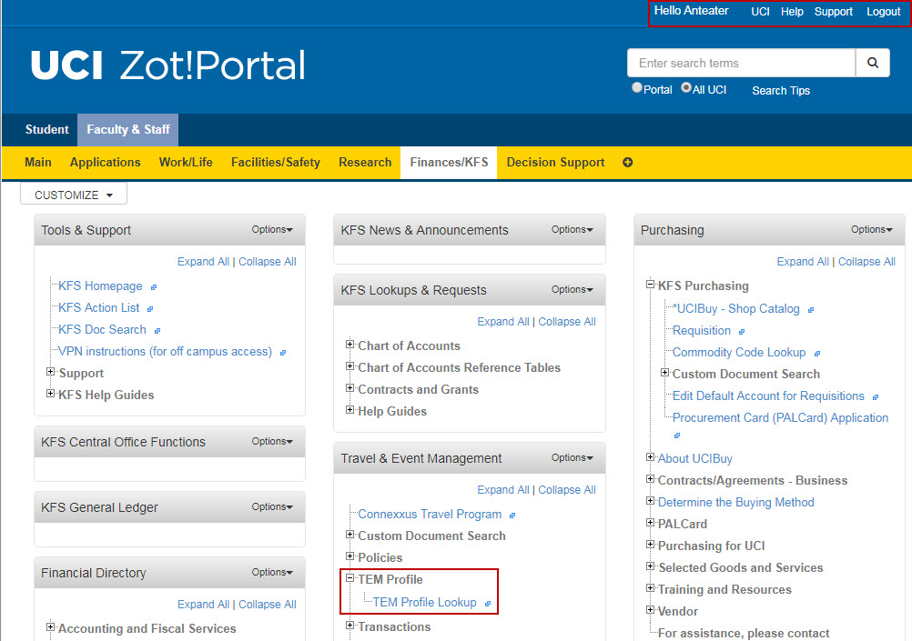 login portal for tem profile