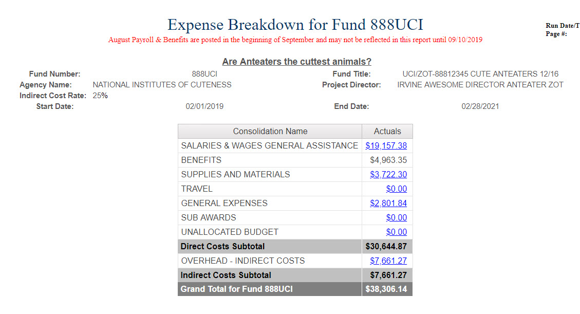 expense breakdown for fun 888UCI preview