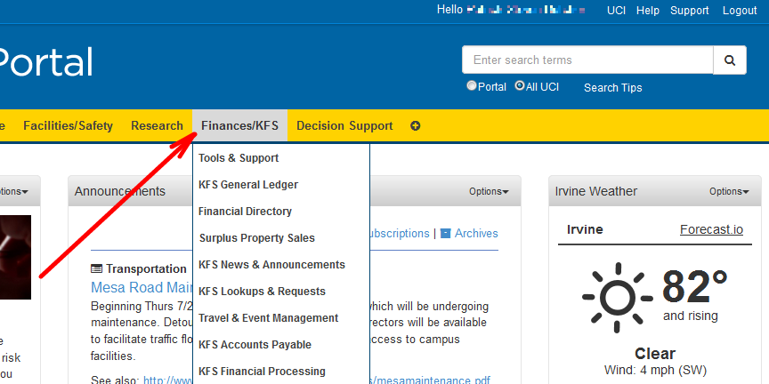 ZotPortal finances tab