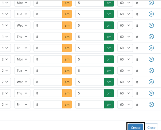 Completed work schedule