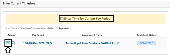 Enter time for current pay period box in trs