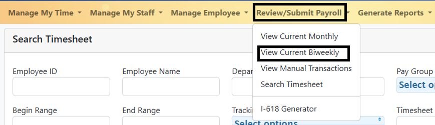 View current biweekly in drop down menu