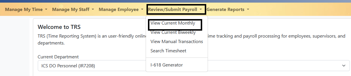 View current monthly in drop down menu