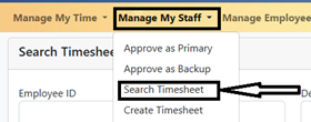 Manage my staff menu - search timesheet