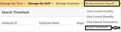 Review/submit payroll menu - search timesheet