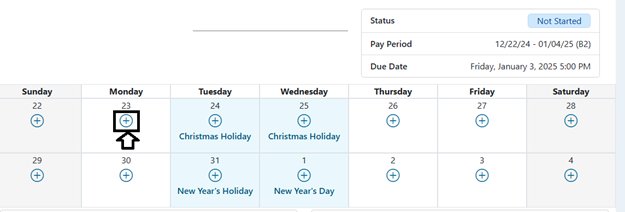 Selecting a date to enter hours