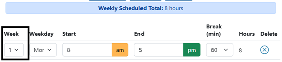 Week drop down highlighted