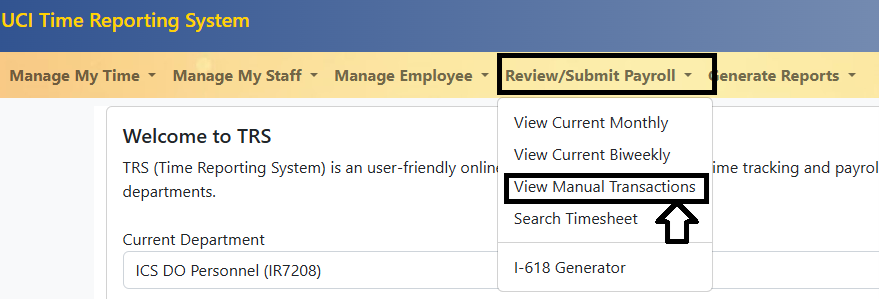 View manual transactions highlighted