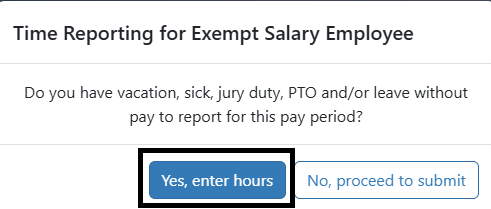 Yes, Enter Hours button highlighted