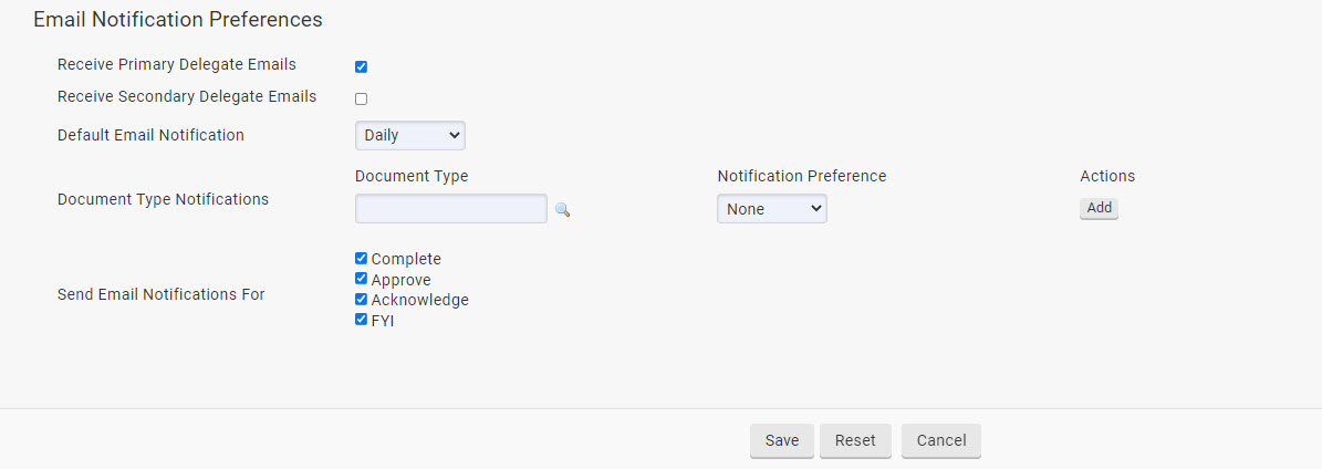 email notification preferences