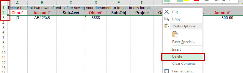 deleting rows in Excel