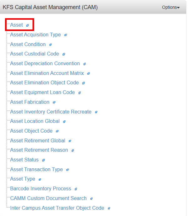 KFS Capital Asset Management section of zot portal with asset highlighted.
