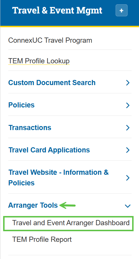 Zot Portal Travel &amp; Event Mgmt – Event Arranger Dashboard