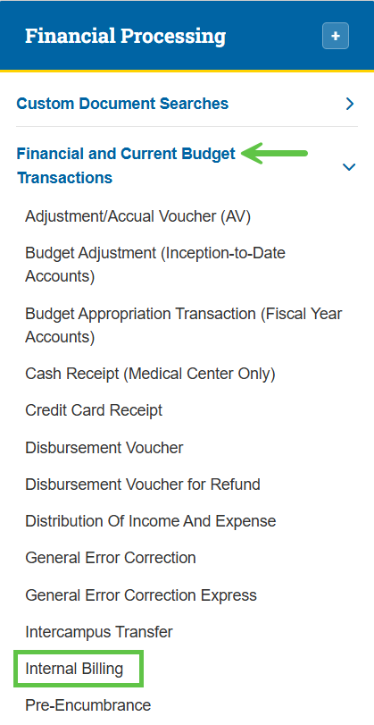 Financial Processing: Financial and Current Budget with Internal Billing eDoc